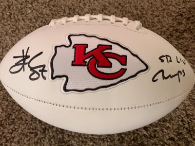 KC Chiefs, Travis Kelce autographed football.